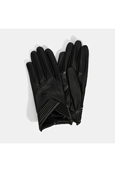 Desa Women's Black Leather Gloves with Rubber Detail
