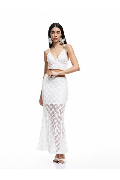 Koton Half-Lined Transparent Long Lace Skirt