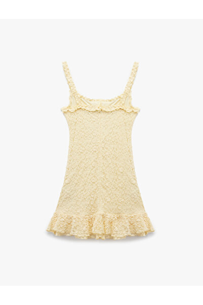 Koton Square Neck Sleeveless Ruffle Detail Lace Mini Dress