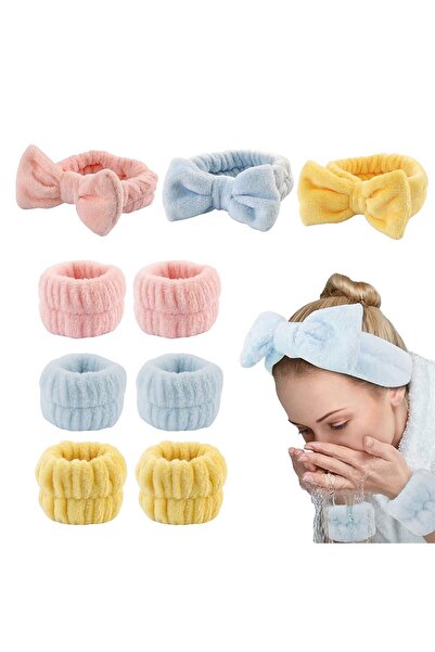 JZS Spa Bow Headband with Wrist Washband Set