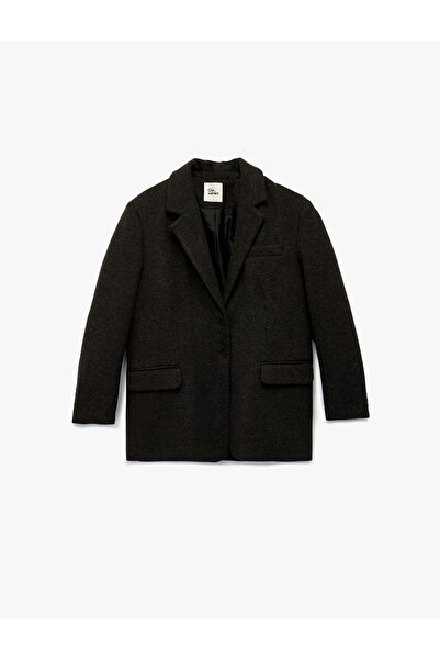 Koton Viscose Blend Wide Collar Pocket Detail Buttoned Long Sleeve Jacket