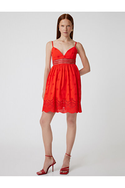 Koton Mini Fisto Dress with Strap Heart Neckline A-Line Lined