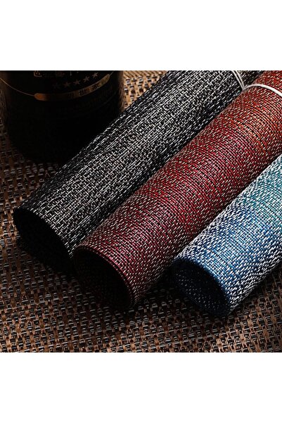 JZS Placemats Set of 6 Washable Vinyl PVC Weave for Dining Table Red