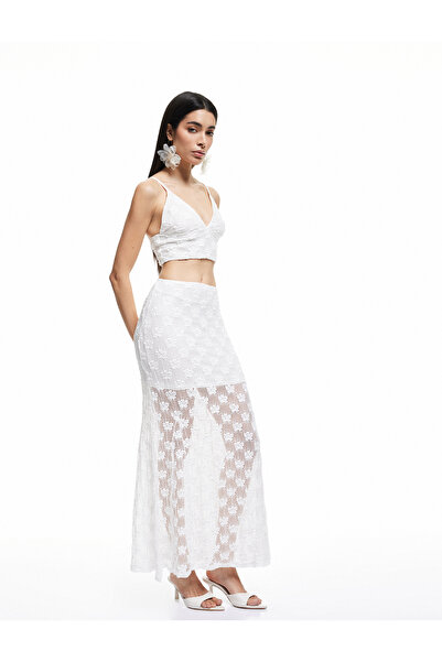 Koton Half-Lined Transparent Long Lace Skirt