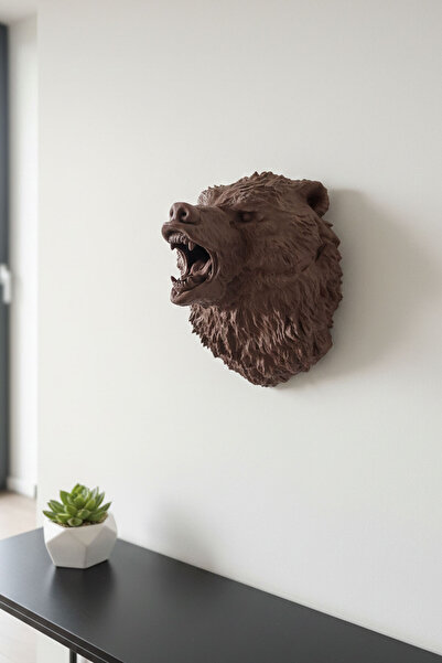 Figurova Ayı Duvar Figürü - Ayı Kafası Dekoratif Figür 25 Cm Kahverengi