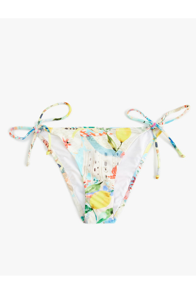 Koton Amalfi-Themed Lemon-Patterned Drawstring Bikini Bottom