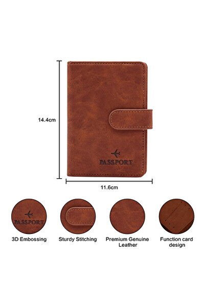 JZS Leather Passport Holder RFID Blocking Leather Card Case Travel Wallet for Women Men (Brown)