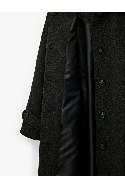 Koton Long Belted Cashmere Coat Long Sleeve Buttoned with Pockets