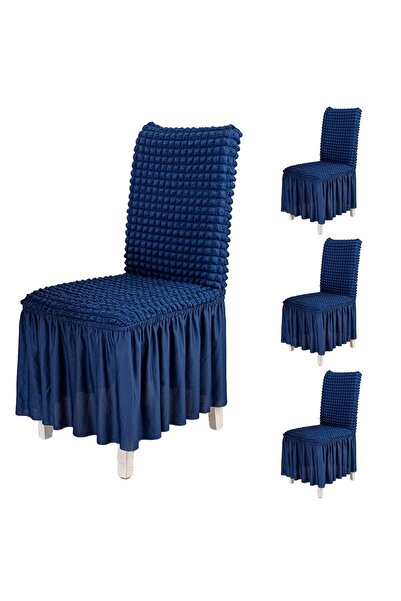 JZS أغطية كراسي الطعام 4 قطع من قماش السيرساكر الأزرق الملكي
