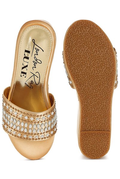 london Rag Women Diamante & Rhinestone Detail Stylish Flatforms in Gold