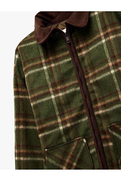 Koton Classic Collar Plaid Jacket with Zippered Pockets