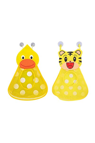 JZS منظم ألعاب حمام شبكي قطعتين مع أكواب شفط على شكل بطة صفراء ونمر