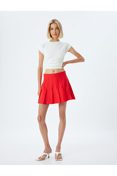 Koton Extra Mini Pleated Shorts Skirt Standard Waist Cotton