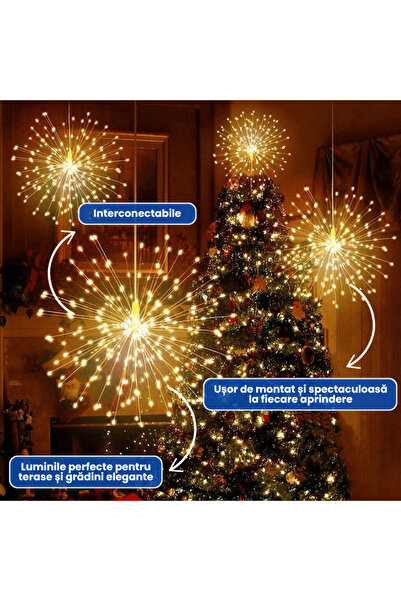 OferteTop Instalație Cu 5 Artificii Decorative Pentru Interior Și Exterior, Interconectabilă, Diametru 30 CM