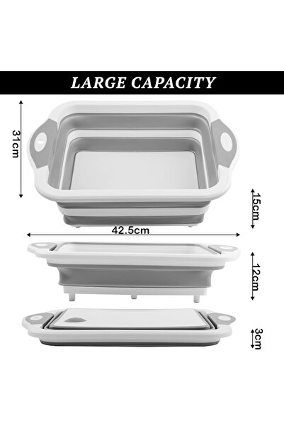 FORHOUSE Străgătoare pliabilă multifuncțională cu scurgere și picioare antiderapante, 42,5x31x15cm, gri/alb