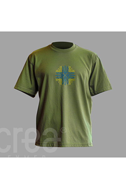 Crea Eymer Wear Ukraine National Motive Printed - Regular Biker Model T-Shirt - Khaki