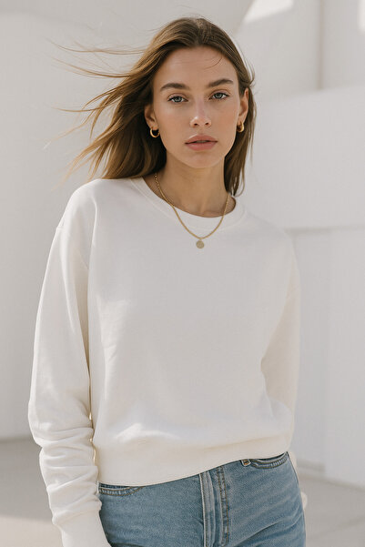 Rich Γυναικείο φούτερ από βαμβακερό εκρού Interlock O oversized