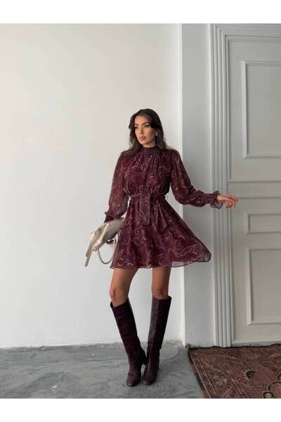 MAXMOOR PİTA Şifon Elbise 1286 - Bordo