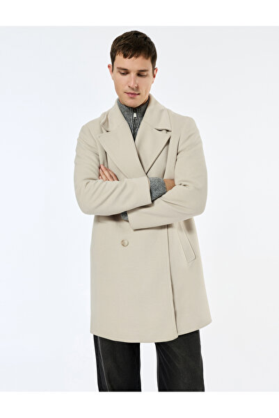 Koton Long Sleeve Pocketed Buttoned Double-Breasted Collar Long Cashmere Coat