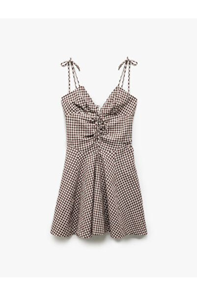 Koton A-Line V-Neck Mini Dress with Tie Detail and Straps