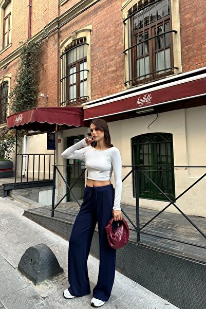 BEJNA Women's Ribbed Detailed Soft Modal Textured Straight Cut Pants