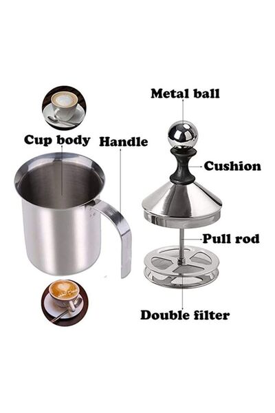 DOMEET Stainless Steel Double-Layer Filter Manual Foamer With Lid