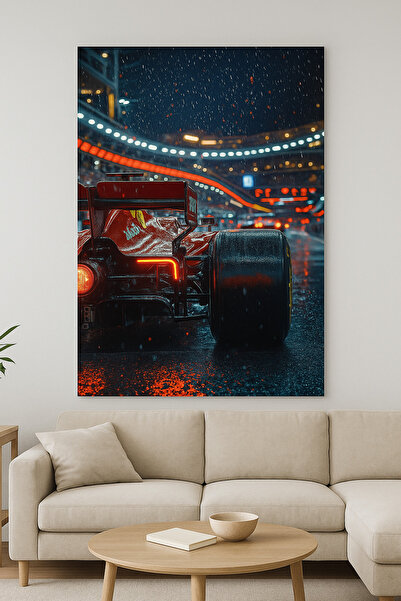 BLT DİZAYN Mașină de curse F1 roșie – Pictură pe sticlă cu scenă de ploaie