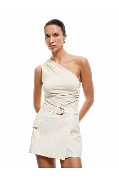 Koton Viscose Sleeveless Draped Degaje Collar One Shoulder Blouse