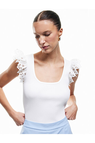Koton Sleeveless Embroidered Ruffle Detailed Knit Blouse