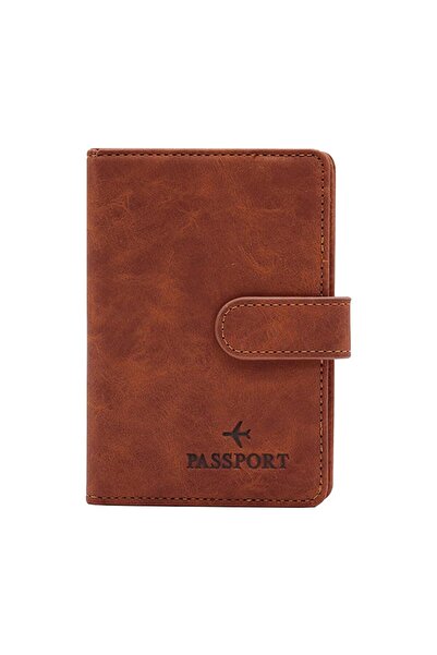 JZS Leather Passport Holder RFID Blocking Leather Card Case Travel Wallet for Women Men (Brown)