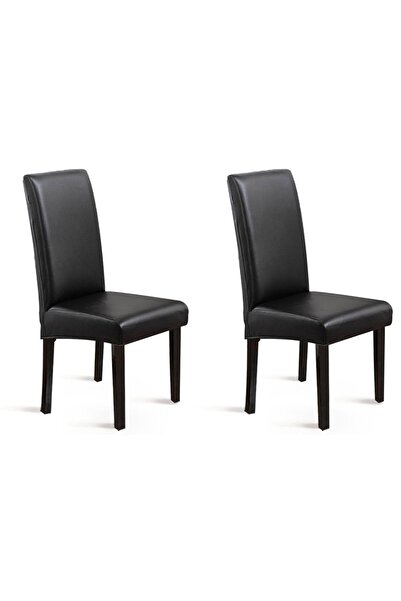 JZS Dining Chair Covers 2PCS Waterproof PU Leather Stretch Removable Black