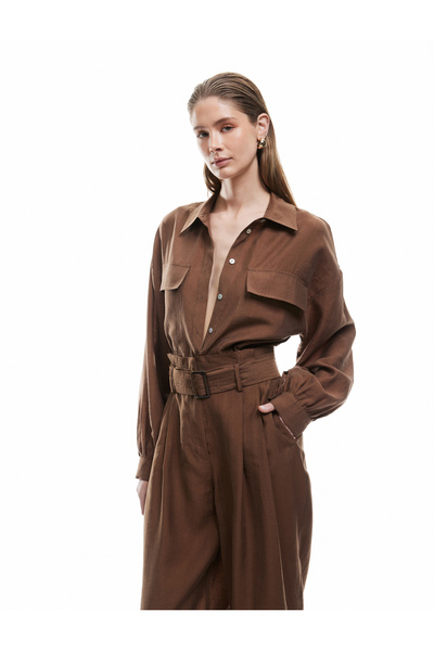 Koton Cămașă cu mânecă lungă din țesătură modală, cu detaliu de buzunar acoperit și guler clasic