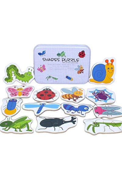 bebeLOGIC Puzzle din lemn, bebeLOGIC, insecte, cutie metalică, 17x12x3cm