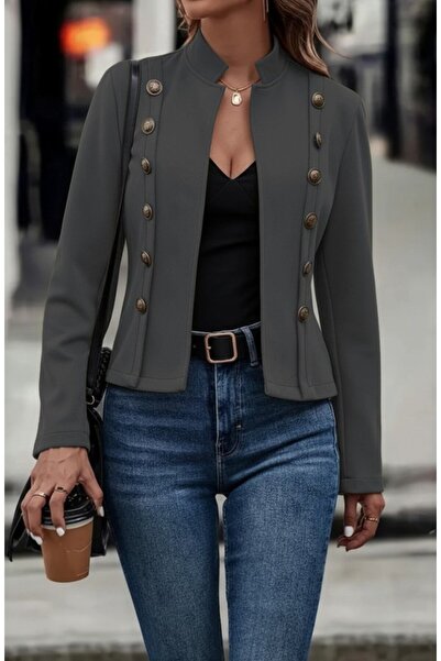 Kanonik Education    سترة نسائية قصيرة من جلد الغزال بأكمام طويلة وياقة واقفة...