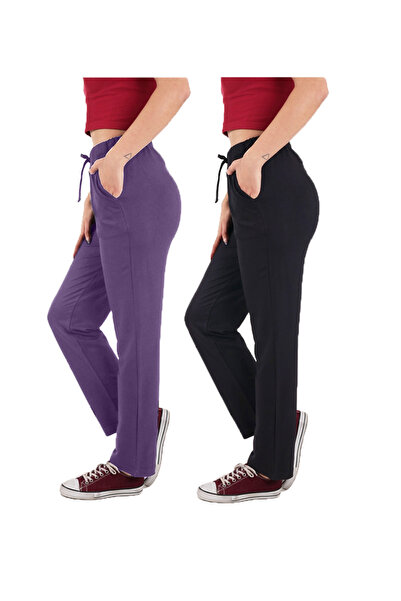 ASN concept Women's Viscose Fabric 2-Pack Purple/Black Sweatpants (with Plus ...