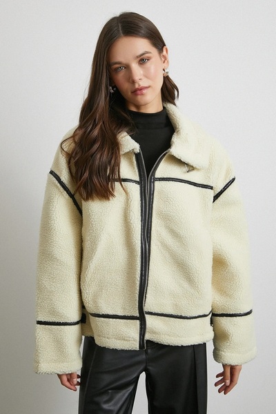 Enter Jachetă de motociclist laminată cu detalii inversate crem ENTER2370