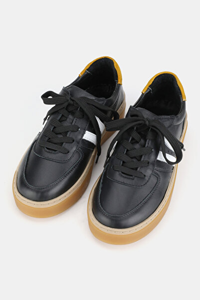 TUNAELLİ Women's Black Genuine Natural Leather Size 36-41 Lace-Up Sneaker Shoes