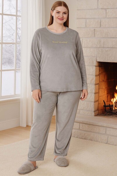 REMSA Σετ πιτζάμες από βελούδινο ύφασμα για γυναίκες μεγάλου μεγέθους 13213 ανοιχτό γκρι