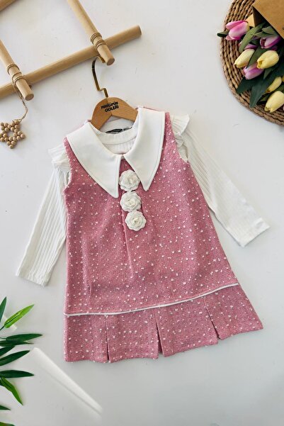 Minigimin Cicileri Miniğimin Cicileri Gül Detaylı Tüvit Elbise ve Badi Kız Ta...