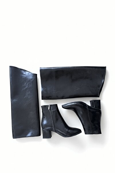 DİVOLYA Μπότες και μπότες καθημερινής χρήσης Lash από μαύρο λουστρίνι με κοχλία (Ύψος τακουνιού 5 cm)