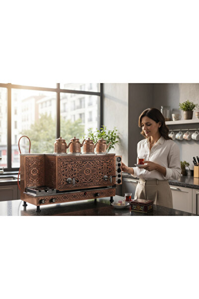 Copper Atelier Copper Electric and Lpg First Class Tea Boiler 4 Teapots 50 Lt Capacity