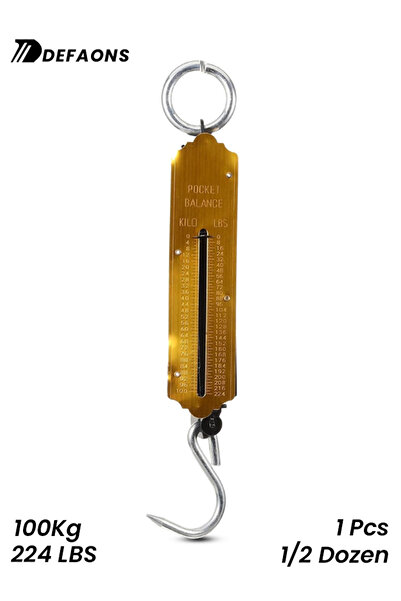 DEFAONS ميزان ميكانيكي معلق محمول 100 كجم/224 رطل مع خطاف للاستخدام في الهواء الطلق والسوق والمنزل، قطعة واحدة