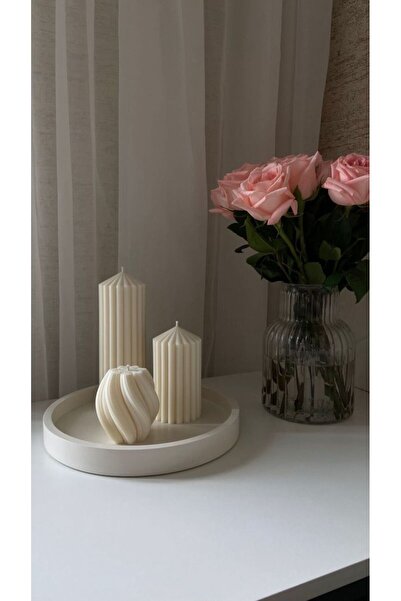 LUMIERI CANDLE El Yapımı kokusuz Çokgen Dekoratif Mum-15*10+20*10cm -Burgu De...