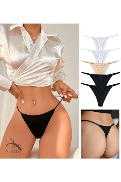 GECKO COLLECTION Women's String Thong with Drawstring and Elastic Rope 5 Pieces