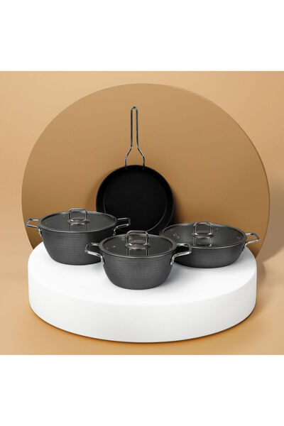 Güral Porselen Azalea 7 Piece Granite Cookware Set Black