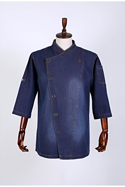 MyChef Şef Ceketi Zena Yaka Mavi Kot Togo Erkek Aşçı Ceketi