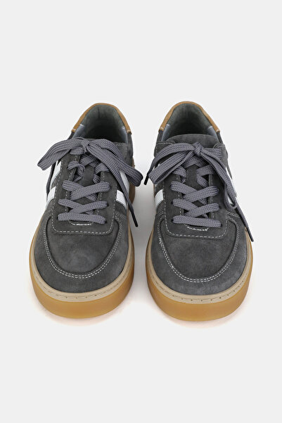 TUNAELLİ Women's Anthracite Gray Suede Genuine Natural Leather Size 36-41 Lace-Up Sneaker Shoes