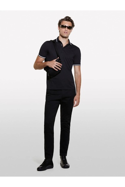 Sisley slim fit Pantaloni chino cu efect vintage Pantaloni negri pentru bărba...