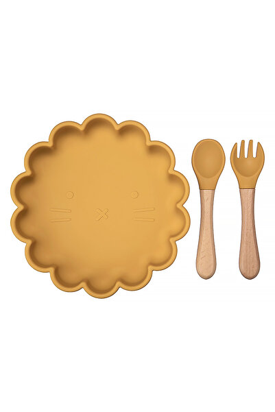 Pitikot Set Farfurie din Silicon cu Tacamuri din Lemn Pitikot® Model Pisica, ...