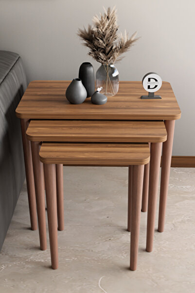 ygdecor 3'lü Zigon Sehpa Orta Sehpa Ahşap Ayaklı Sehpa Çay Sehpası Servis Sehpası